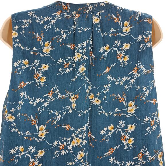 Papermoon Womans size L Sleeveless Floral Tank Top Blouse Teal Popover Lined NEW - Picture 5 of 8